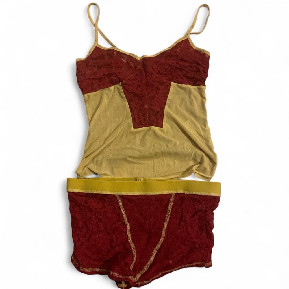 Anthropologie Red and Gold Chemise Set